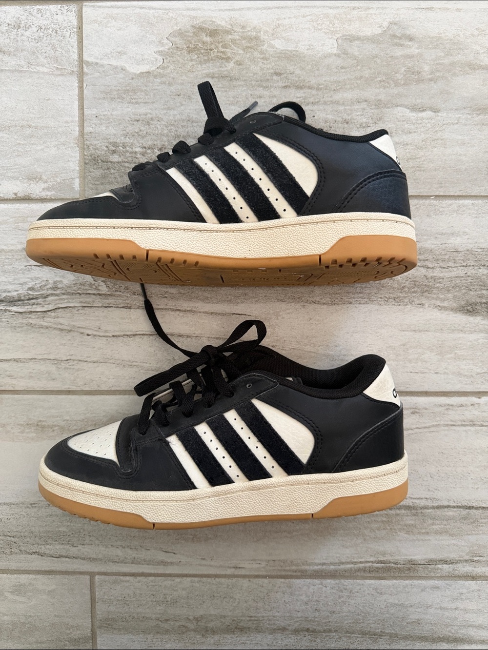 adidas Kids Black and White Low-Top Sneakers with Gum Sole